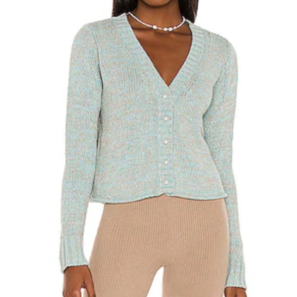 Dannijo L Cropped Cardigan With Pearl Buttons in Blue & Grey Heather - Picture 4 of 11